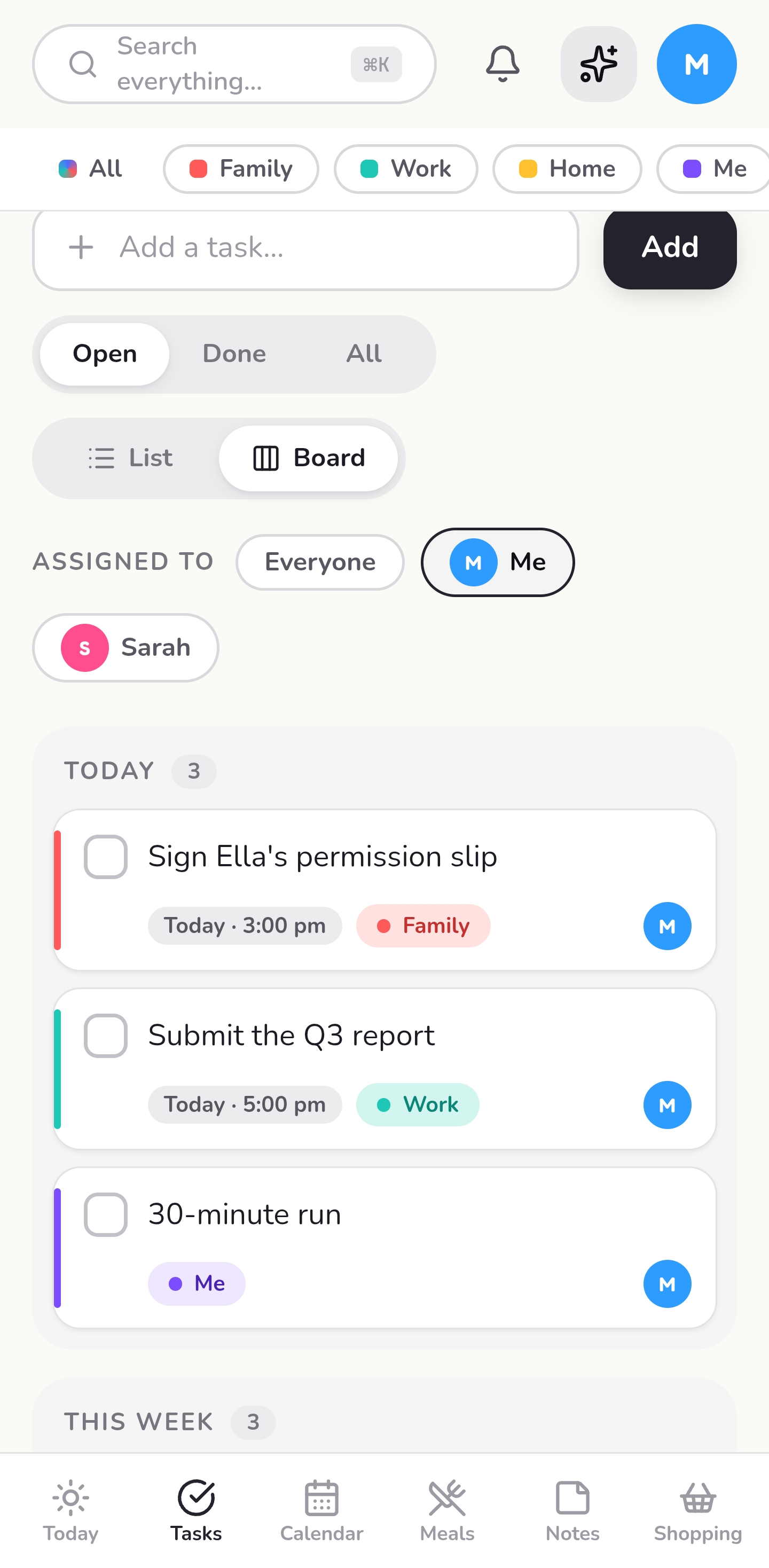 TopHat tasks board on mobile